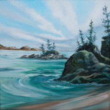 Load image into Gallery viewer, Cape Beach, Roger Curtis, Bowen Island, BC 8x8 Acrylic on Gallery Wrap Canvas by Marie Neys