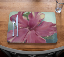 Load image into Gallery viewer, Pink Hibiscus Placemat (Vegan Leather) by Marie Neys
