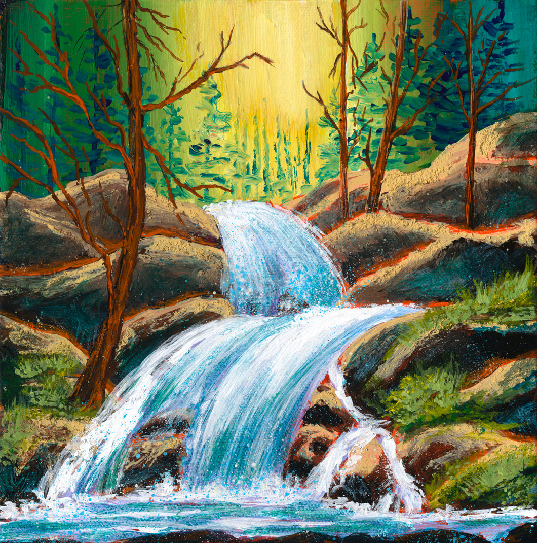 Enchanting Cascade Waterfall - Original Acrylic on Canvas