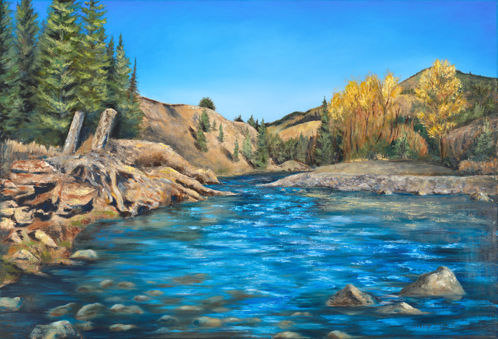 Middle of the River, Livingston Mountain Range, Original Oil on Canvas